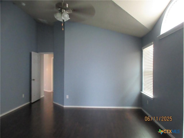 1418 Fawn Lily Dr, Temple, TX 76502 - spare room with a ceiling fan, lofted ceiling, and wood finished floors