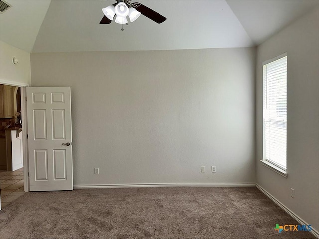 1004 Shady Hollow Ct, Nolanville, TX 76559 - spare room with vaulted ceiling, carpet floors, and a ceiling fan