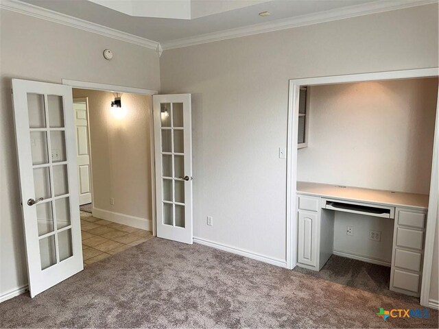 1004 Shady Hollow Ct, Nolanville, TX 76559 - unfurnished office featuring french doors, carpet, and crown molding