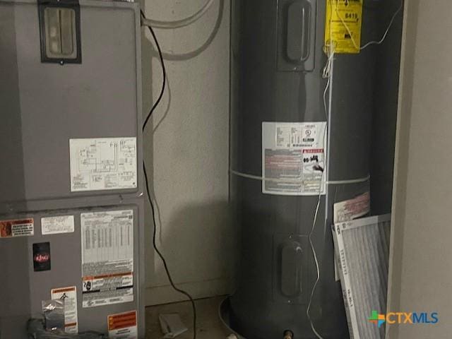 utilities featuring electric water heater and heating unit