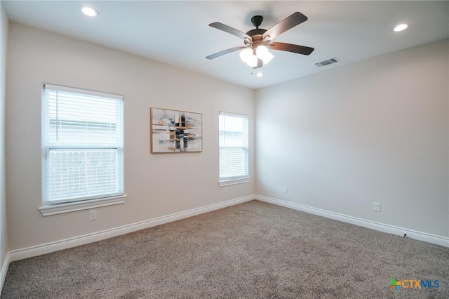 3611 Hanselman Rd, Victoria, TX 77901 - carpeted spare room with recessed lighting, a ceiling fan, and baseboards