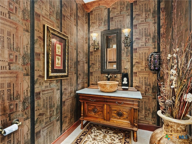 bathroom with vanity and tile patterned floors