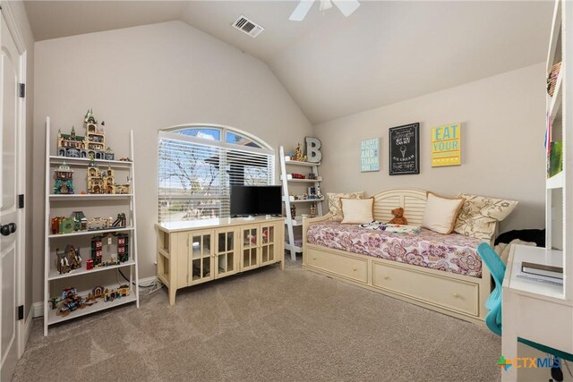 2015 Th Jones Mill Way, Salado, TX 76571 - carpeted bedroom with lofted ceiling and a ceiling fan