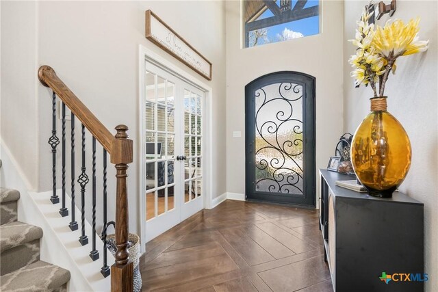 2015 Th Jones Mill Way, Salado, TX 76571 - entrance foyer with french doors, healthy amount of natural light, stairway, and a high ceiling