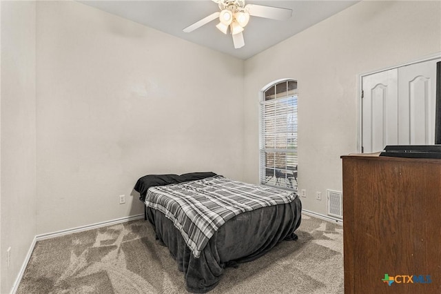 bedroom featuring visible vents, baseboards, and carpet flooring