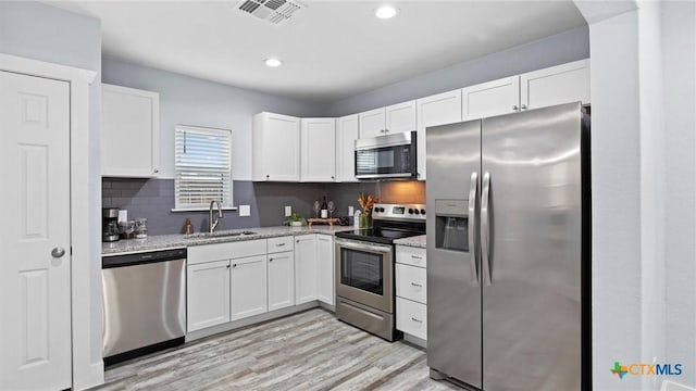 kitchen with sink, white cabinets, and stainless steel appliances