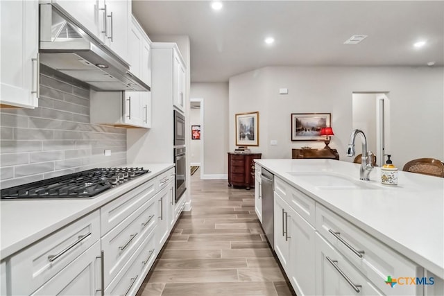 kitchen featuring white cabinetry, stainless steel appliances, sink, and decorative backsplash