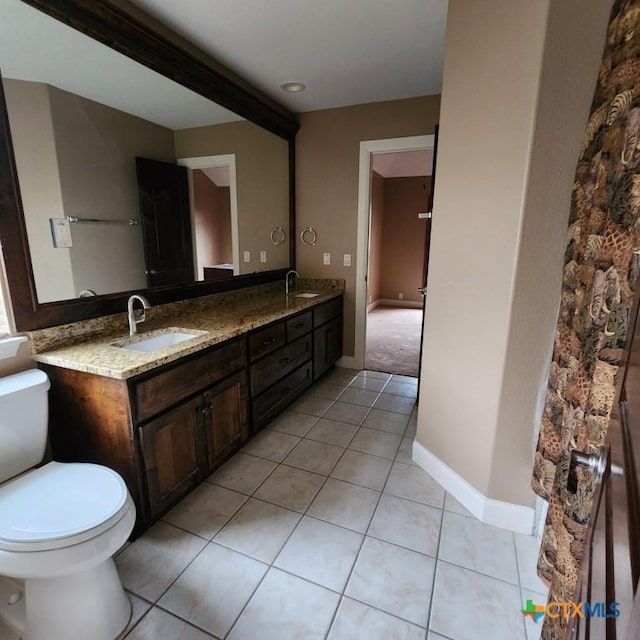 bathroom with tile patterned floors, toilet, and vanity