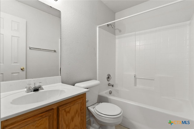 full bathroom featuring vanity, shower / bath combination, and toilet