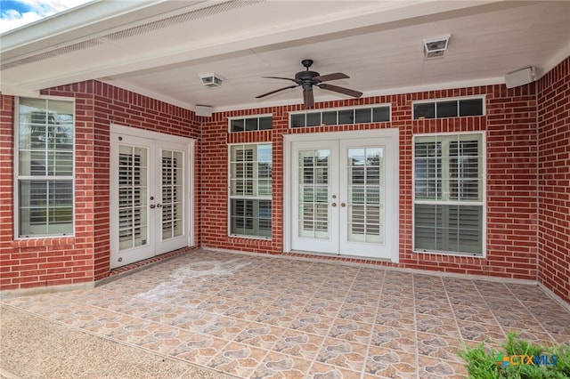 view of patio / terrace with ceiling fan and french doors