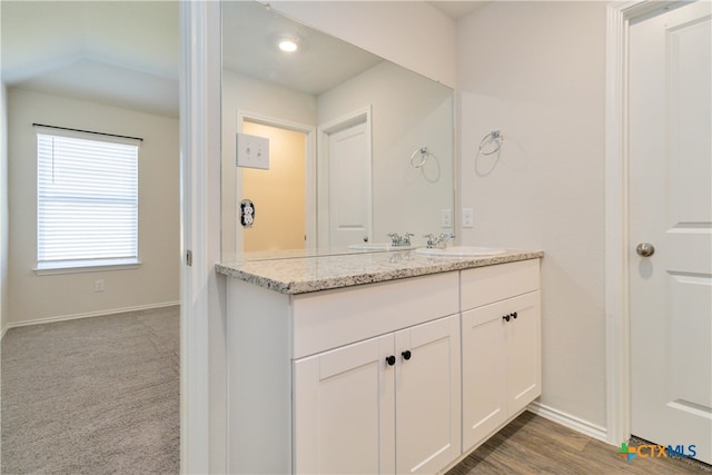 bathroom with hardwood / wood-style flooring and vanity