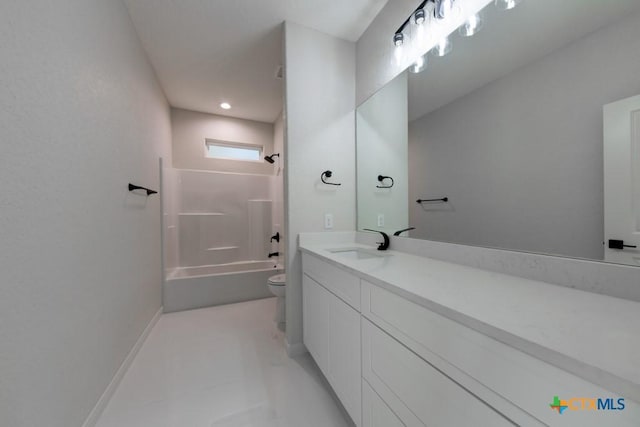 full bathroom featuring tile patterned flooring, vanity, toilet, and shower / tub combination