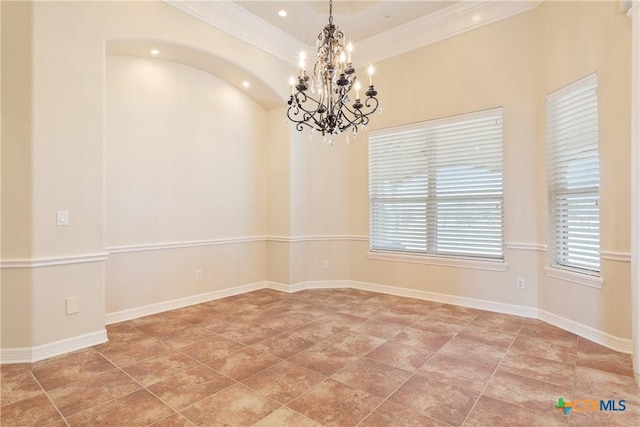 2747 Hester Way, Salado, TX 76571 - spare room featuring a chandelier, recessed lighting, crown molding, and baseboards