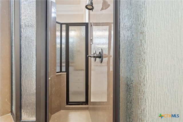 2747 Hester Way, Salado, TX 76571 - bathroom with a stall shower and ornamental molding
