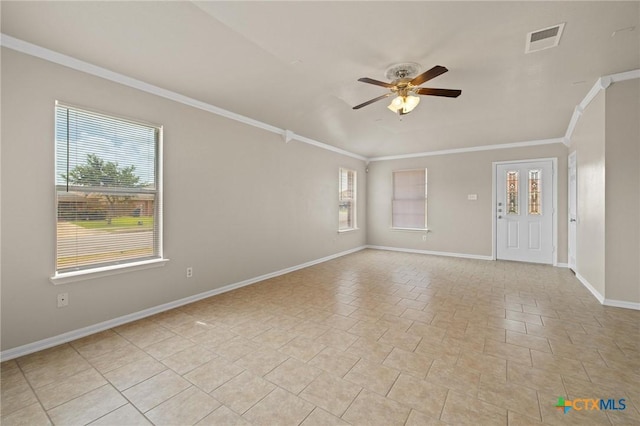 711 Leo Ln, Killeen, TX 76542 - empty room with crown molding, ceiling fan, and healthy amount of natural light