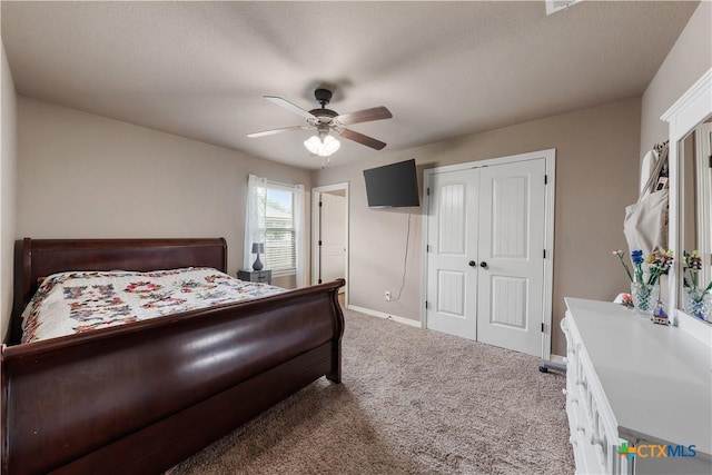 3308 Ten Bits Dr, Belton, TX 76513 - bedroom featuring baseboards, carpet flooring, a closet, and ceiling fan