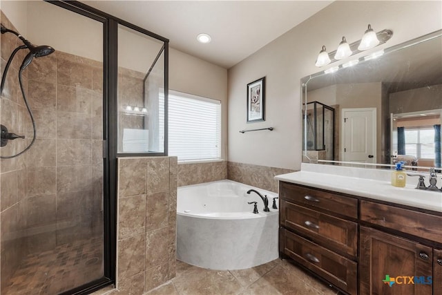 3308 Ten Bits Dr, Belton, TX 76513 - full bath featuring a stall shower, vanity, a whirlpool tub, and tile patterned flooring