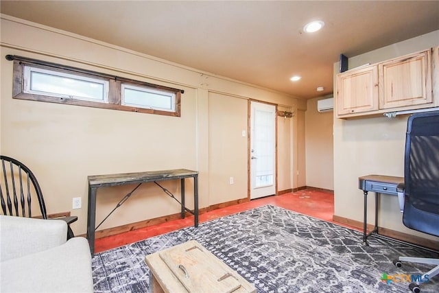 interior space featuring an AC wall unit