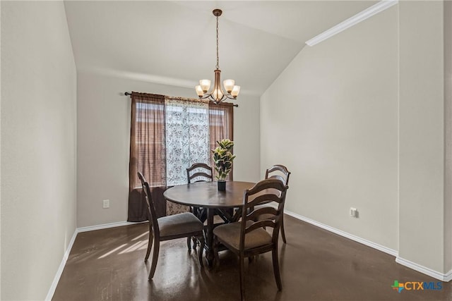 1703 Fossil Trl, Belton, TX 76513 - dining space with baseboards, lofted ceiling, and a notable chandelier