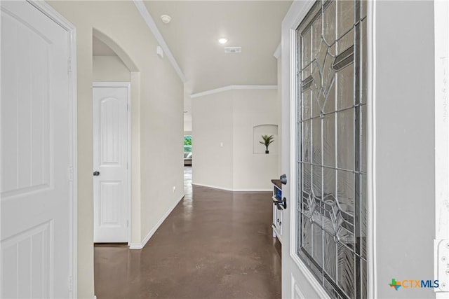 1703 Fossil Trl, Belton, TX 76513 - foyer with arched walkways, baseboards, finished concrete floors, and visible vents