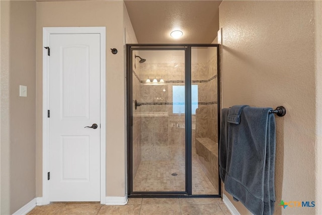3201 Purple Sage Dr, Belton, TX 76513 - full bath with baseboards, a shower stall, and tile patterned floors