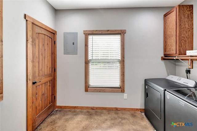 1622 Old Goliad Rd, Victoria, TX 77905 - washroom featuring cabinet space, electric panel, separate washer and dryer, and baseboards