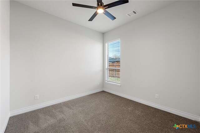 unfurnished room with carpet floors and ceiling fan