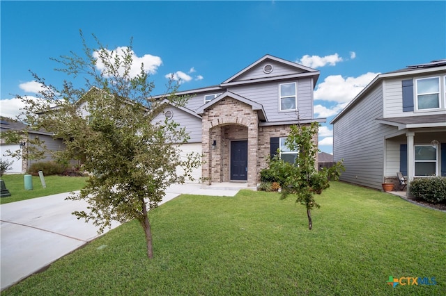 7147 Azure Waters, Converse, TX 78109 - traditional-style home featuring driveway, a front lawn, brick siding, and a garage