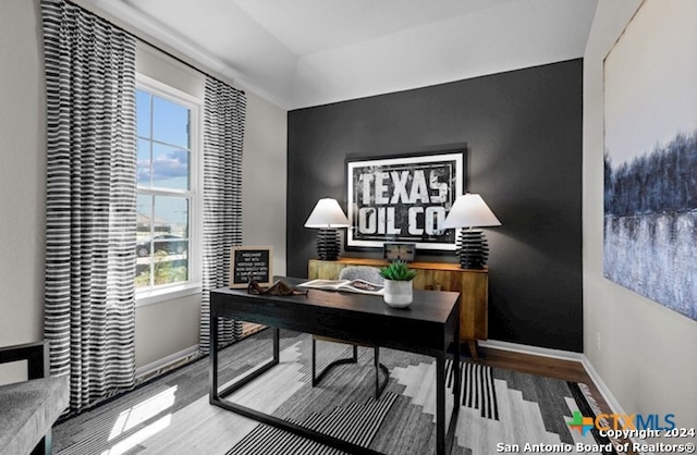 office area featuring hardwood / wood-style floors