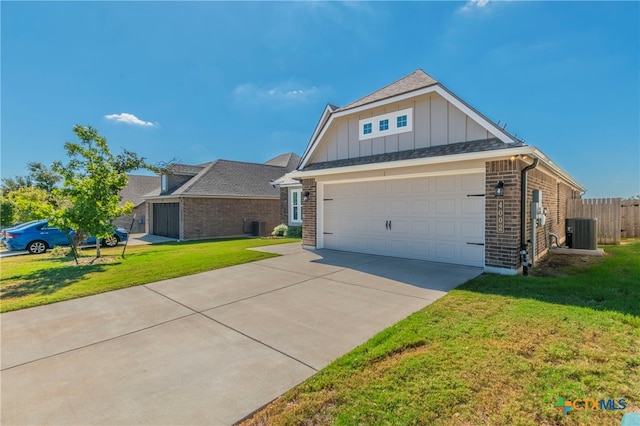 view of front of property with cooling unit and a front yard