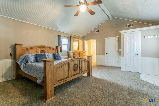 13230 Harvest Hill Ln, Holland, TX 76534 - carpeted bedroom with lofted ceiling with beams and ceiling fan