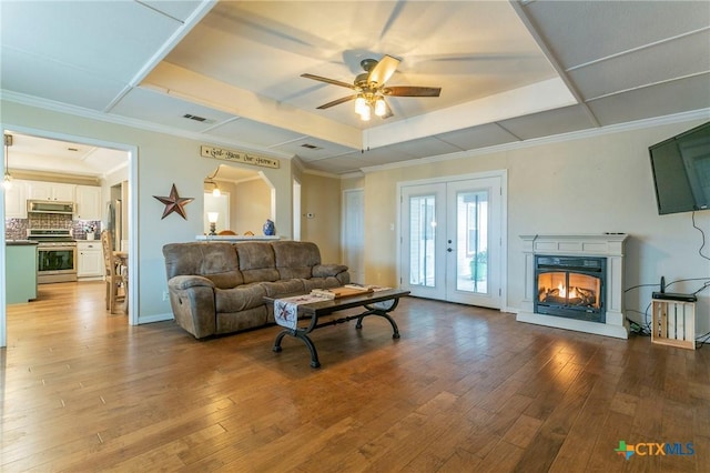 13230 Harvest Hill Ln, Holland, TX 76534 - living room featuring hardwood / wood-style floors, french doors, and ceiling fan
