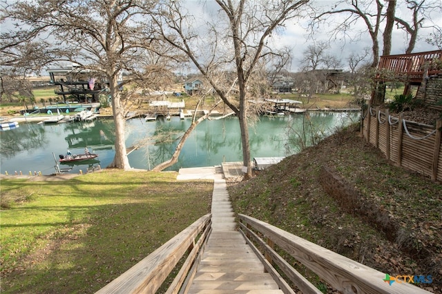 property view of water featuring a boat dock