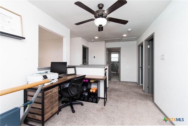 3810 Twilight Dr, Temple, TX 76502 - office area featuring carpet flooring, a ceiling fan, and recessed lighting