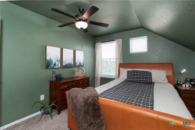 3810 Twilight Dr, Temple, TX 76502 - bedroom featuring carpet flooring, vaulted ceiling, a ceiling fan, a textured ceiling, and a textured wall