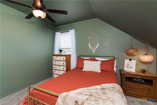 3810 Twilight Dr, Temple, TX 76502 - carpeted bedroom featuring lofted ceiling, a ceiling fan, and a textured ceiling