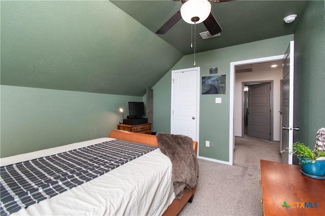 3810 Twilight Dr, Temple, TX 76502 - bedroom with vaulted ceiling, carpet flooring, and a ceiling fan