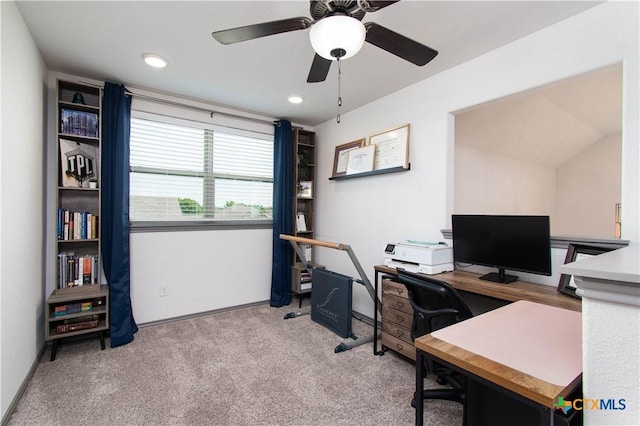 3810 Twilight Dr, Temple, TX 76502 - office with carpet flooring, ceiling fan, and recessed lighting