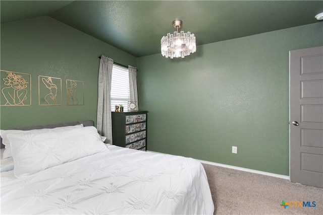 3810 Twilight Dr, Temple, TX 76502 - bedroom featuring carpet flooring, a chandelier, and lofted ceiling