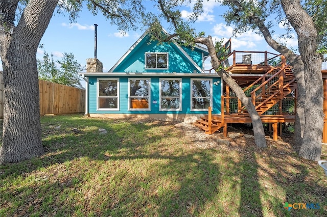 1400 Willow Dr, Canyon Lake, TX 78133 - back of house featuring a deck, stairway, and a chimney