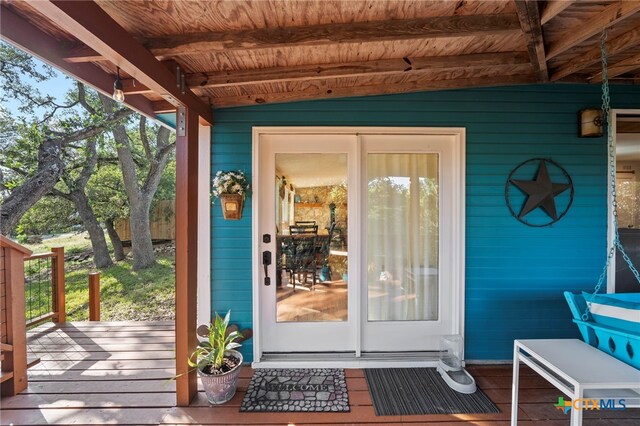 1400 Willow Dr, Canyon Lake, TX 78133 - property entrance featuring a wooden deck