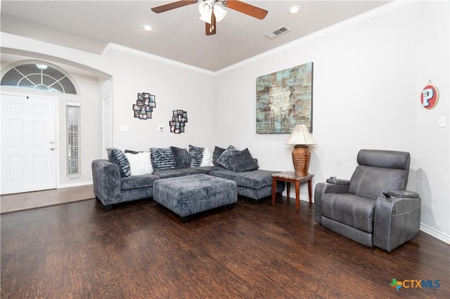 602 Dusty Trl, Belton, TX 76513 - living room featuring wood finished floors, ceiling fan, ornamental molding, and recessed lighting