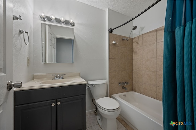 10207 Ray Ave, Austin, TX 78758 - bathroom featuring vanity, shower / bathtub combination with curtain, toilet, and tile patterned floors