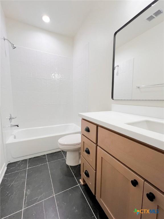 116 Raindance Ct, Victoria, TX 77904 - full bathroom with shower / tub combination, vanity, tile patterned flooring, and recessed lighting