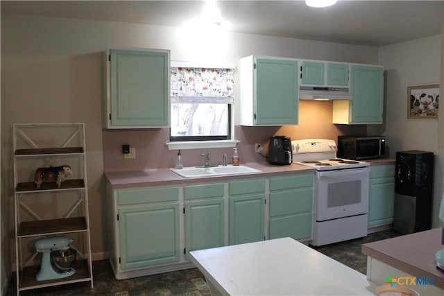 kitchen with white range with electric stovetop and sink