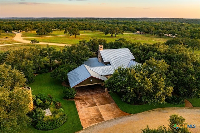 view of aerial view at dusk