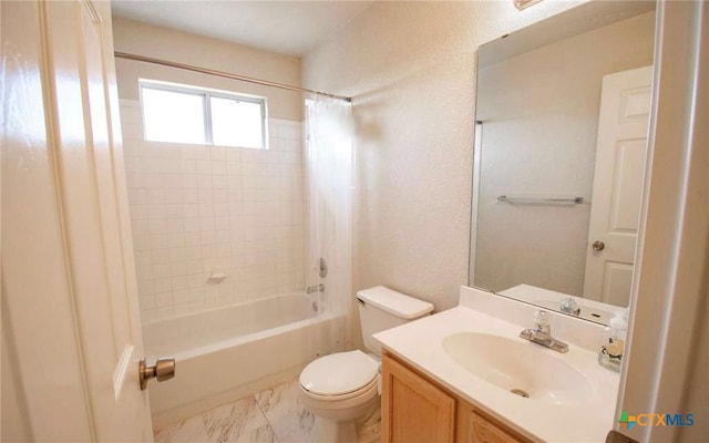 2705 Haven Dr, Killeen, TX 76543 - bathroom with shower / bath combination with curtain, vanity, and marble finish floors