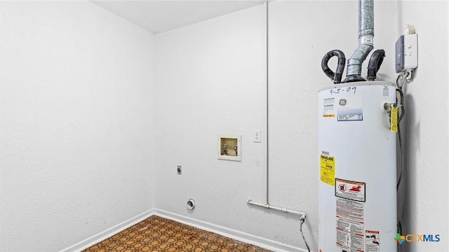 218 Gruene Rd, New Braunfels, TX 78130 - laundry room featuring water heater, hookup for an electric dryer, and washer hookup