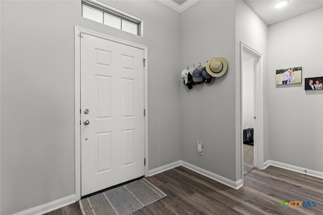 entrance foyer featuring baseboards and dark wood-style floors