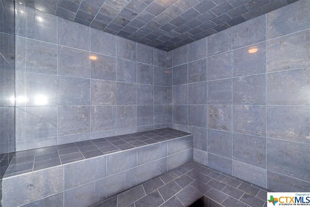 bathroom featuring tile walls